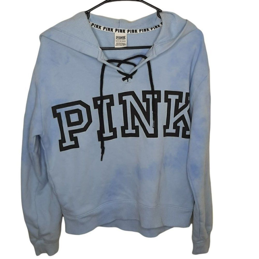 PINK Logo Hoodie in Blue Tie Dye sz XS